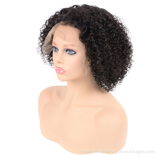 Malaysian Glueless Short Black Natural Human Hair Jerry Curly Bob Lace Front Wig For Black Women